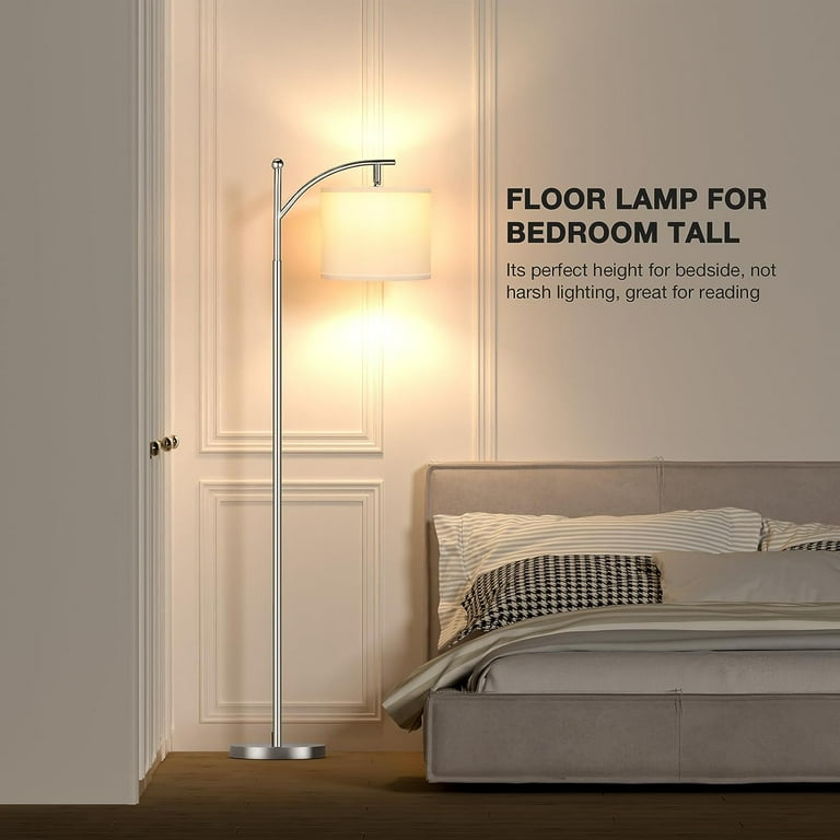 SparkGlow Floor Lamp Standing Tall Industrial Reading Lamp Metal for Bedroom Office Silver