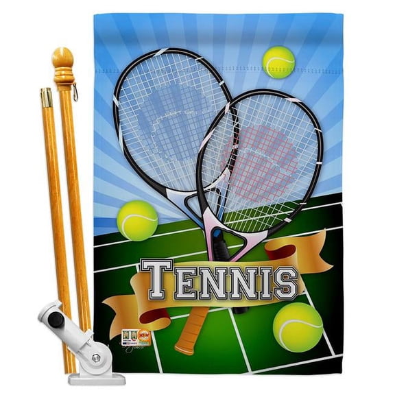 Breeze Decor BD-SP-HS-109002-IP-BO-D-US13-BD 28 x 40 in. Vertical Tennis Interests Sports Impressions Decorative Double Sided House Flag Set with Pole & Bracket Hardware