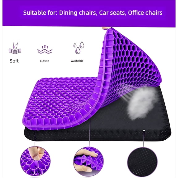 Large Cooling Gel Seat Cushion, Breathable Honeycomb Ergonomic Chair Pad with Non-Slip Bottom Cover,Ideal for Home, Office, Desk, Car, Wheelchair and Long Sitting Use--purple