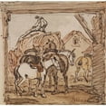 thumbnail image 2 of James Ward 15x15 Black Ornate Wood Framed Double Matted Museum Art Print Titled - Farmyard and Horses, 2 of 5