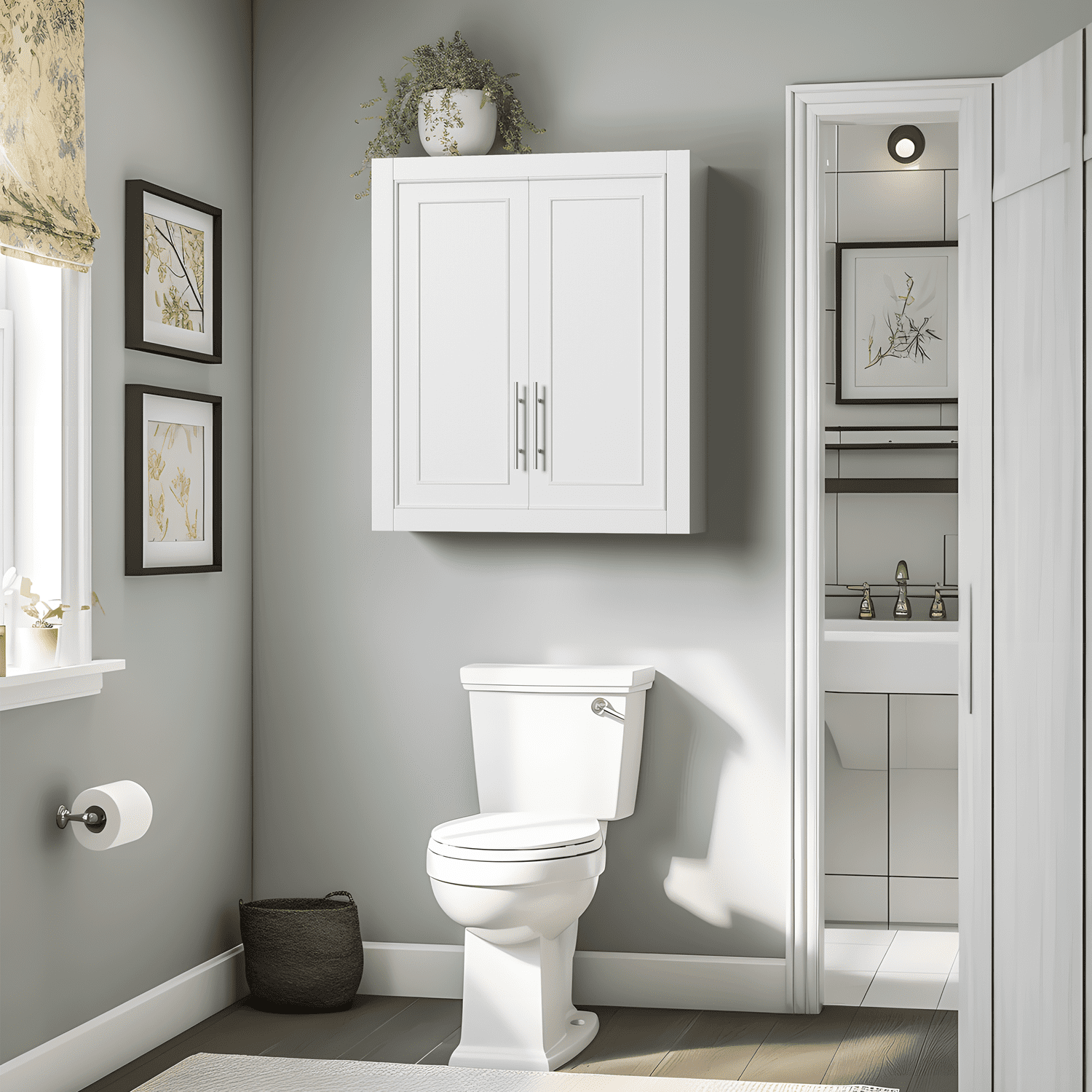 26"x22"x8" Modern Rectangle Wood Wall Mounted Storage Cabinets for Bathroom,White