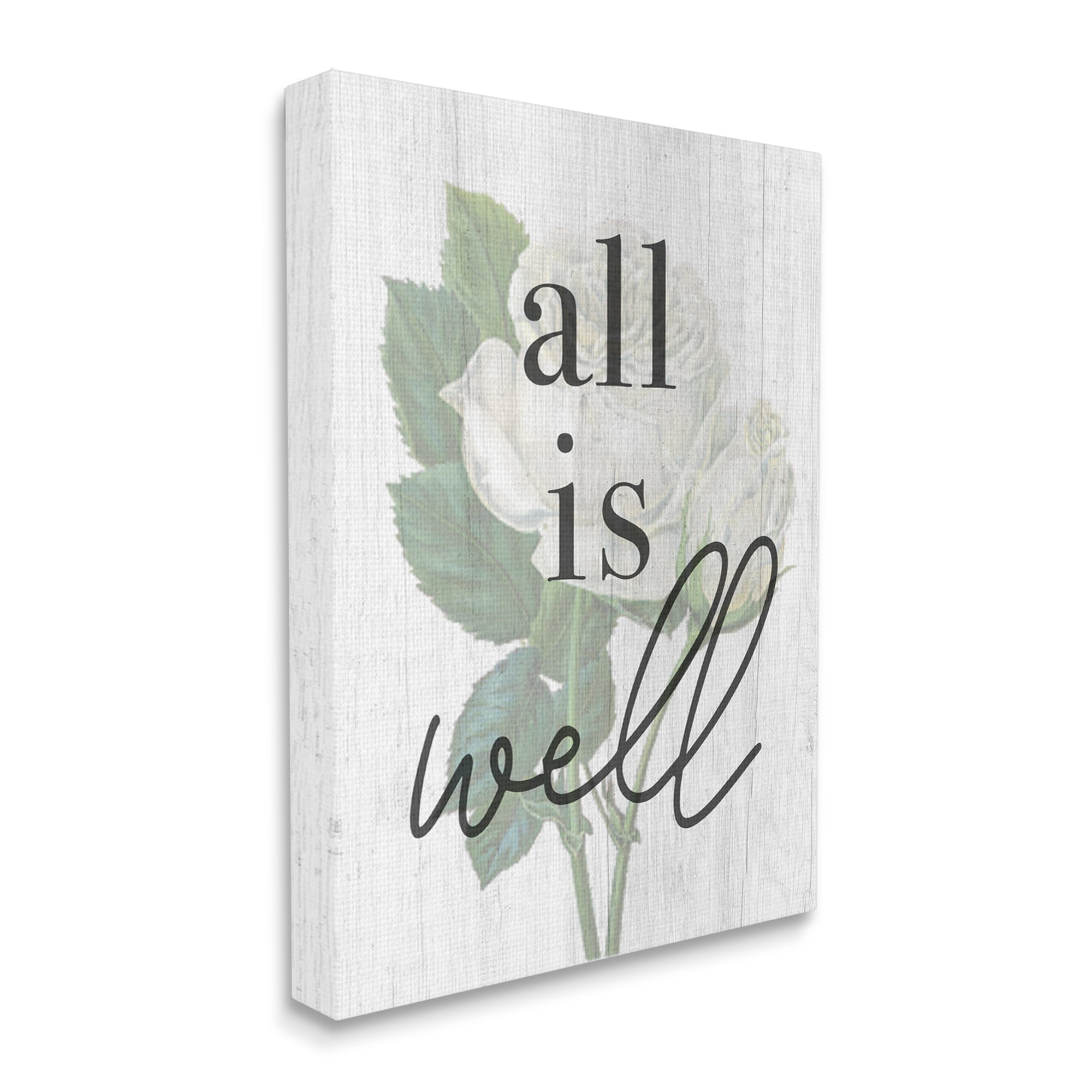 Stupell Industries Floral All is Well Phrase Inspirational Painting Gallery Wrapped Canvas Print Wall Art, 24 x 30