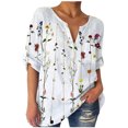 thumbnail image 1 of Pompotops Mode Femmes Imprimé Manches Longues Col en V Poche Hauts Décontractés Blouse, 1 of 6