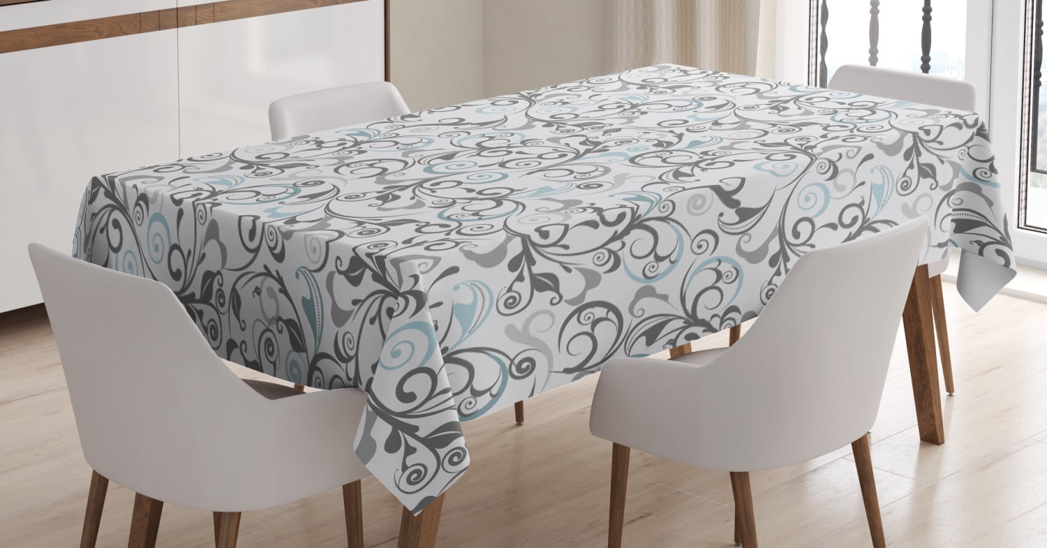 Floral Tablecloth, Damask Antique Baroque Curls Classic Old Fashioned