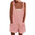 thumbnail image 2 of Women Summer Casual Sleeveless Romper Loose Striped Tied Shorts Overalls Jumpsuit with Pockets, 2 of 6