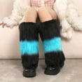 thumbnail image 5 of Women Japanese Plush Contrast Color Leg Warmers Socks Winter Fuzzy Warm Boot Cuffs Knee Length Leg Covers Long Socks, 5 of 8