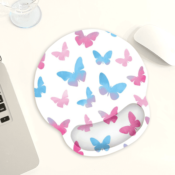 Butterfly Watercolor Mouse Pad Wrist Support,Ergonomic Mouse Pad with Wrist Rest,Smooth Surface and Non-Slip PU Base for Pain Relief, Laptop, Office & Home