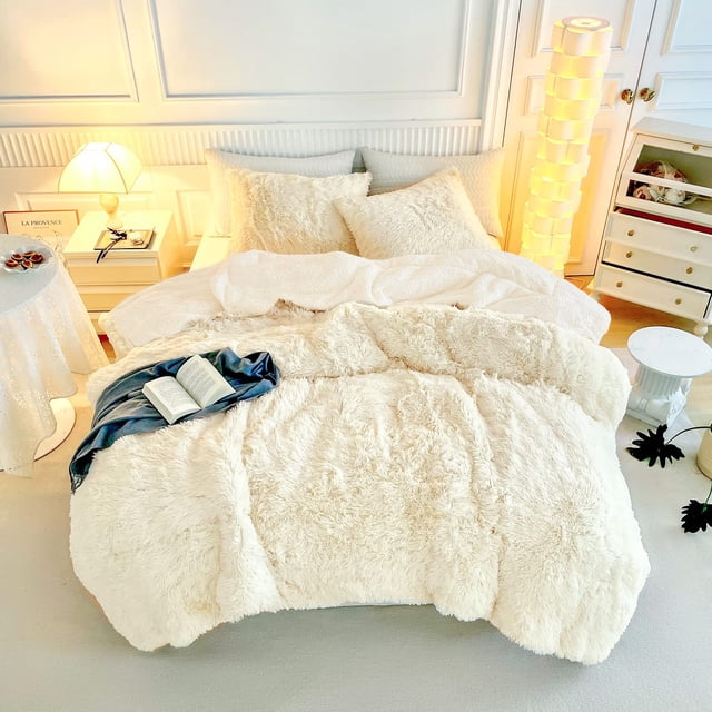 Juego de edredón UOZZI BEDDING de piel sintética Shaggy Queen, 3 piezas