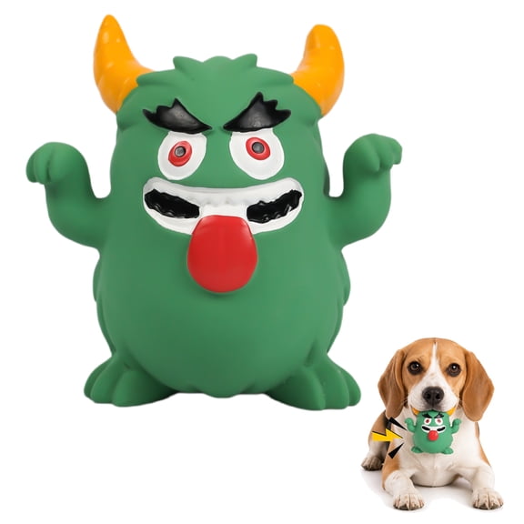 Deeow Squeaky Chew Dog Toy - Horned Monster Shaped, Latex Interactive Puppy Play Toy, Teething Toy for Small & Medium Dogs