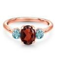 thumbnail image 3 of Gem Stone King 2.50 Ct Oval Red Garnet Blue Zircon 18K Rose Gold Plated Silver Ring, 3 of 6