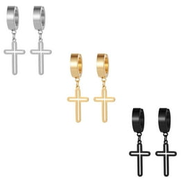  Lock Key and Long Chain Earrings Set for Women Men, Rofusn  Stainless Steel Dangle Hoop Earrings Hinged Piercing Hoops (3Pairs):  Clothing, Shoes & Jewelry