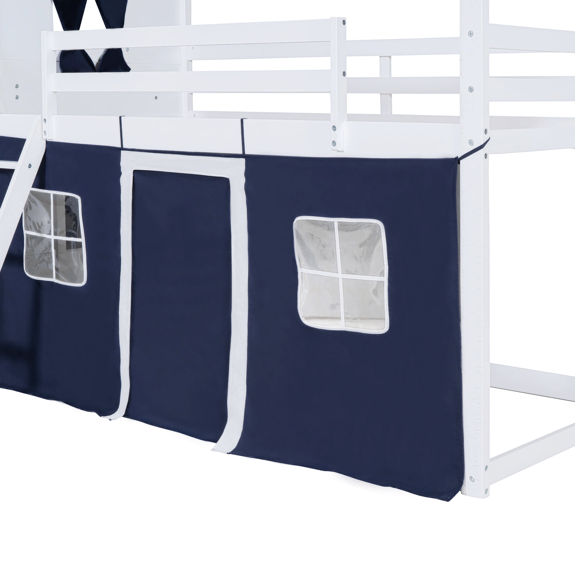 Euroco Twin over Twin Size Bunk Bed, House Bed with Ladder and Tent for Kids Teens, Blue