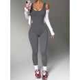 thumbnail image 2 of Women's Seamless Bodycon Workout Jumpsuit, Built-in Bra U Neck Stretch Yoga Sports Outfit Grey L, 2 of 6