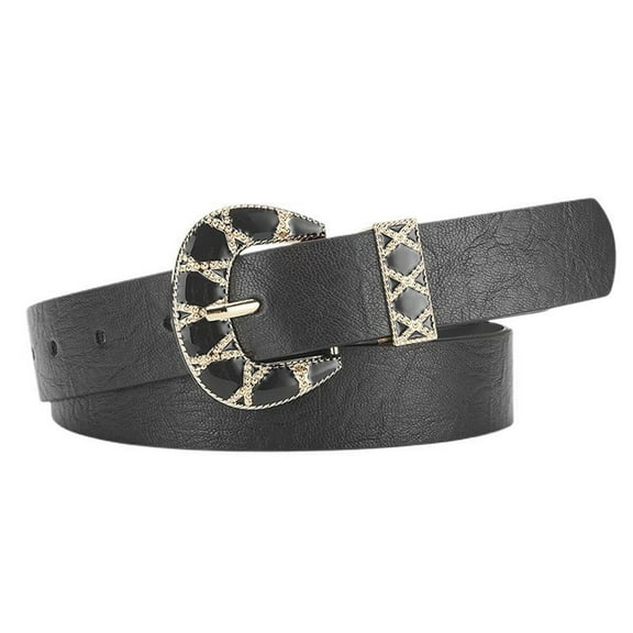 SWSMCLT Women's Faux Leather Belt Metal Belt For Dress Casual Medium Elegant Groove Belt Metal Buckle Buckle Black X-Small-Large