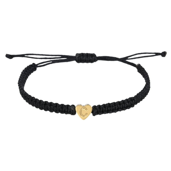 Uxcell Heart Initial Bracelets for Men, Adjustable Handmade Rope Braided Initial String Bracelets for Women Men Matching Couple Gifts Friendship(Black, C)