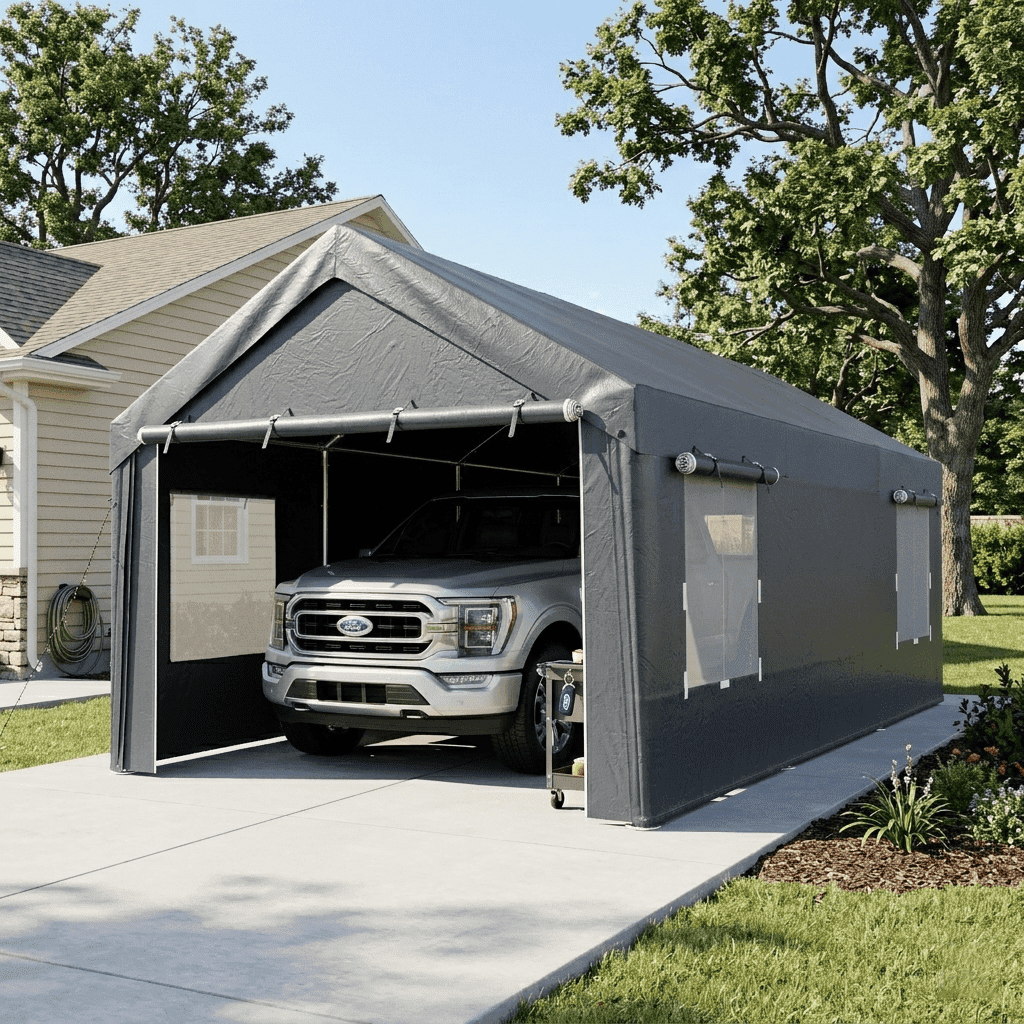 SOBREMESA 10'x20' Carport ,Outdoor Portable Car Port Garage with Roll-Up Windows & Doors,All-Season Tarp for Cars,Trucks,Boats,Gray