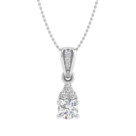 1/4 Carat Diamond Solitaire Pendant Necklace in 14K White Gold (Silver Chain Included) (I1-I2 Clarity)