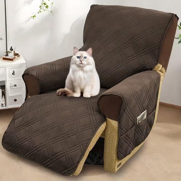 Quilted Stretch Recliner Covers, Anti-Slip , Power Lift Recliner Sofa Covers with Storage Pockets & Elastic Straps, Furniture Protector