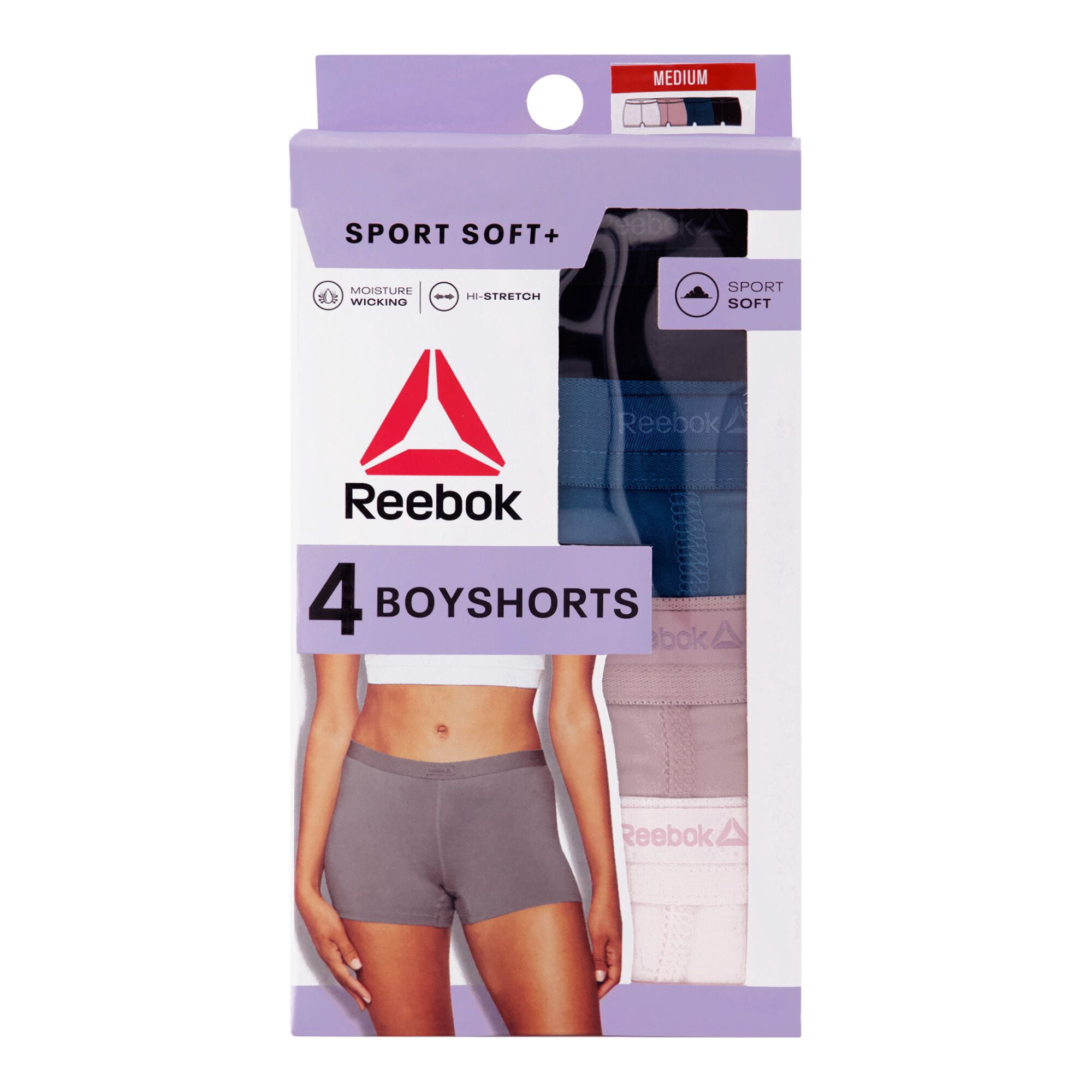 Reebok Women's Sport Soft Boyshort Panties, 4-Pack Sizes S-2XL