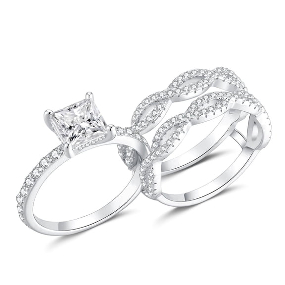 SFTING Rings for Woman Princess Cut 5A CZ Engagement Rings Set for Women Silver 18K White Plated Size 7