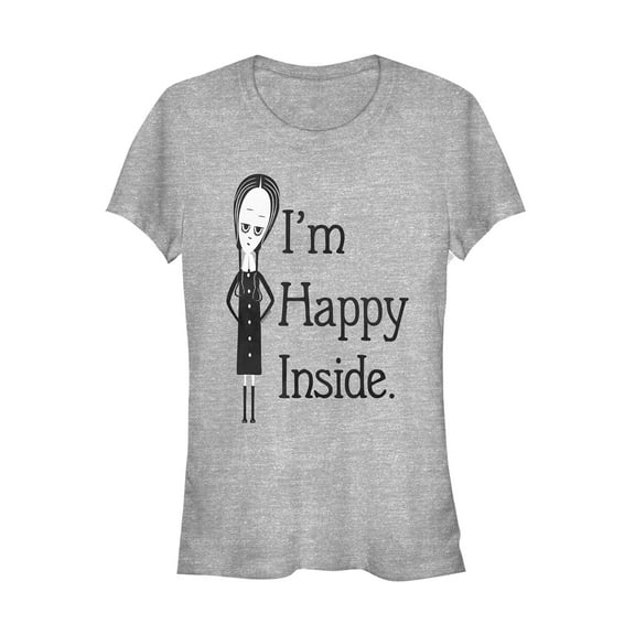 Junior's Addams Family Wednesday Happy Inside  Graphic Tee Athletic Heather Small
