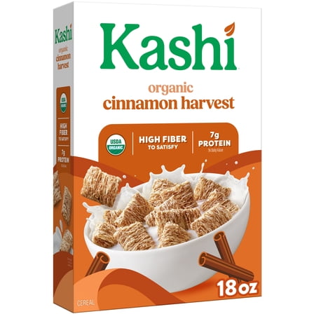 Kashi Breakfast Cereal, Organic, Whole Grain, Cinnamon Harvest, 18oz Box (1 Box)