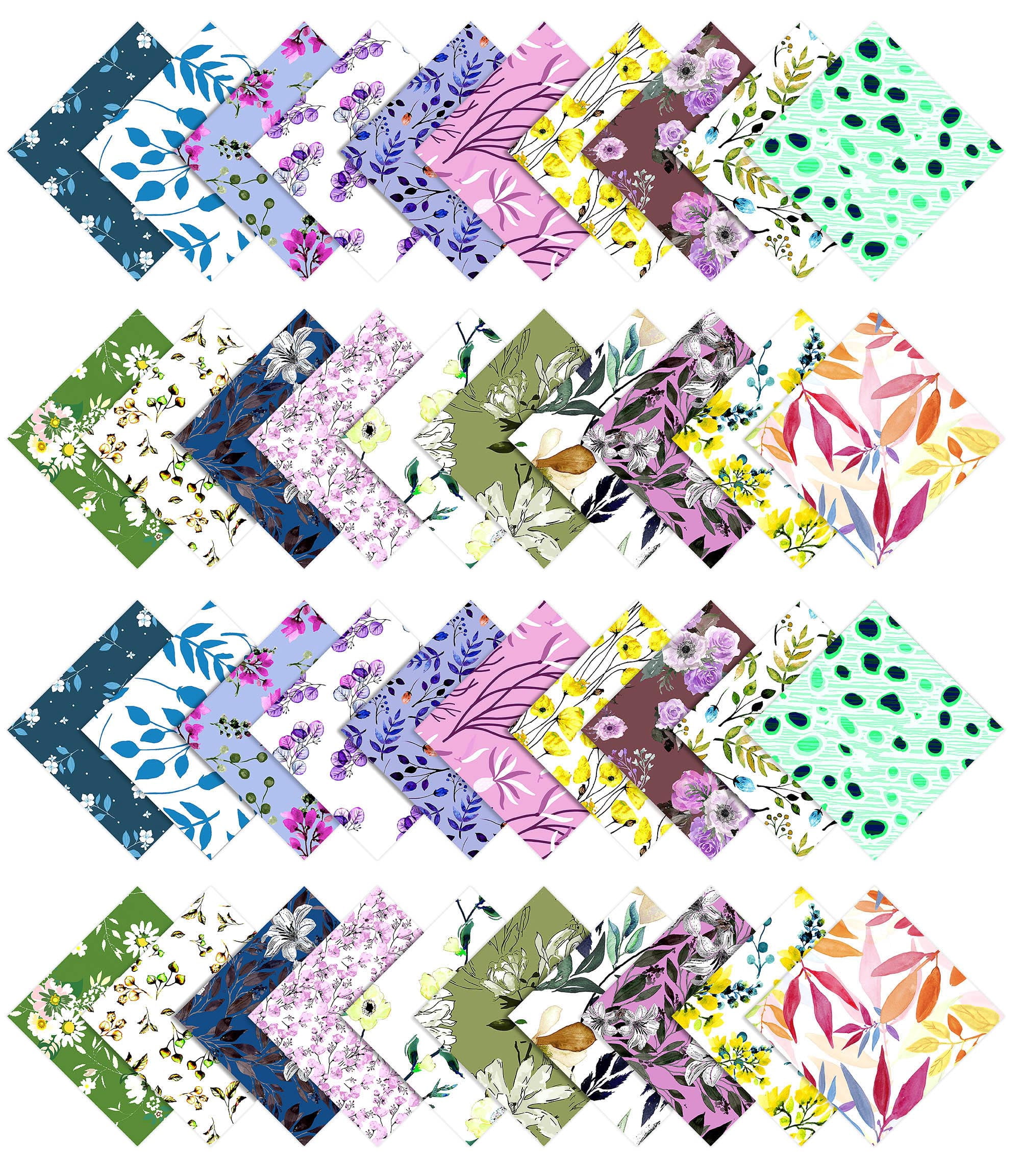 Soimoi 40Pcs Florals Print Cotton Precut Fabrics For Quilting Craft Strips 2.5 inches Jelly Roll - Pastel Mint