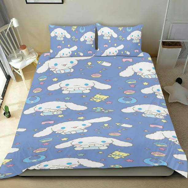 Cinnamoroll Canela Conjunto de sábanas temático, trío de piezas, cómodo y amigable con la piel, diseño único, regalo de decoración para el hogar para familiares, amigos y fans, 90 cm * 190 cm