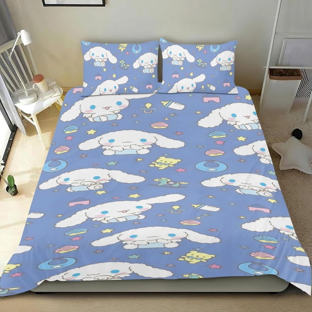 Cinnamoroll Canela Conjunto de sábanas temático, trío de piezas, cómodo y amigable con la piel, diseño único, regalo de decoración para el hogar para familiares, amigos y fans, 90 cm * 190 cm