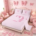 thumbnail image 2 of Meiyoeat Lovely Bow Letter T Full Size Sheets 4-Piece for Girls Youth, Gentle Stripe Bed Sheets for Decor, Light Pink White, 2 of 6