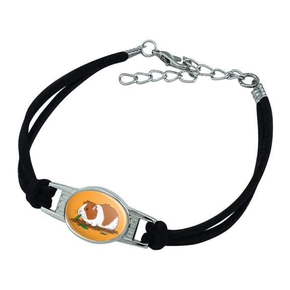 Guinea Pig Eating Novelty Suede Leather Metal Bracelet