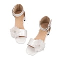 thumbnail image 7 of WAYUTE Girls Sandals Square Toe Buckle High Heel Dress Shoes with Floral Design for Kids Tween Party Wedding Princess Sandals,White,5 Y-5.5 Y, 7 of 7
