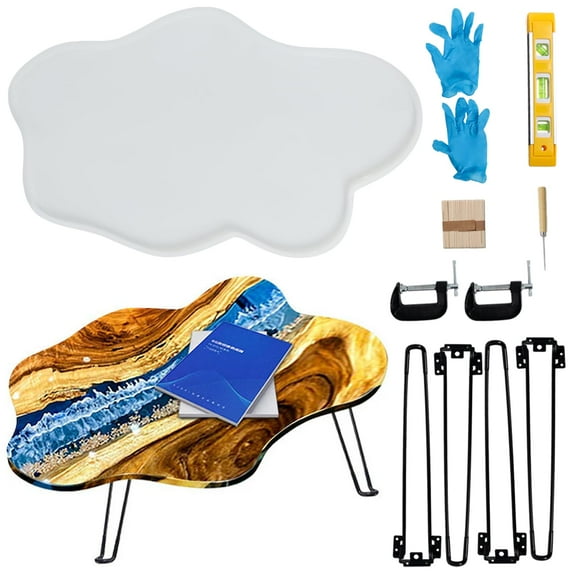 Large Resin Table Mold Set, 24 Inch Epoxy Resin Molds Silicone Tray Epoxy Table Mold with 4Pcs Table Legs for Charcuterie Board, River Table, Coffee Table, DIY Cutting Board, DIY