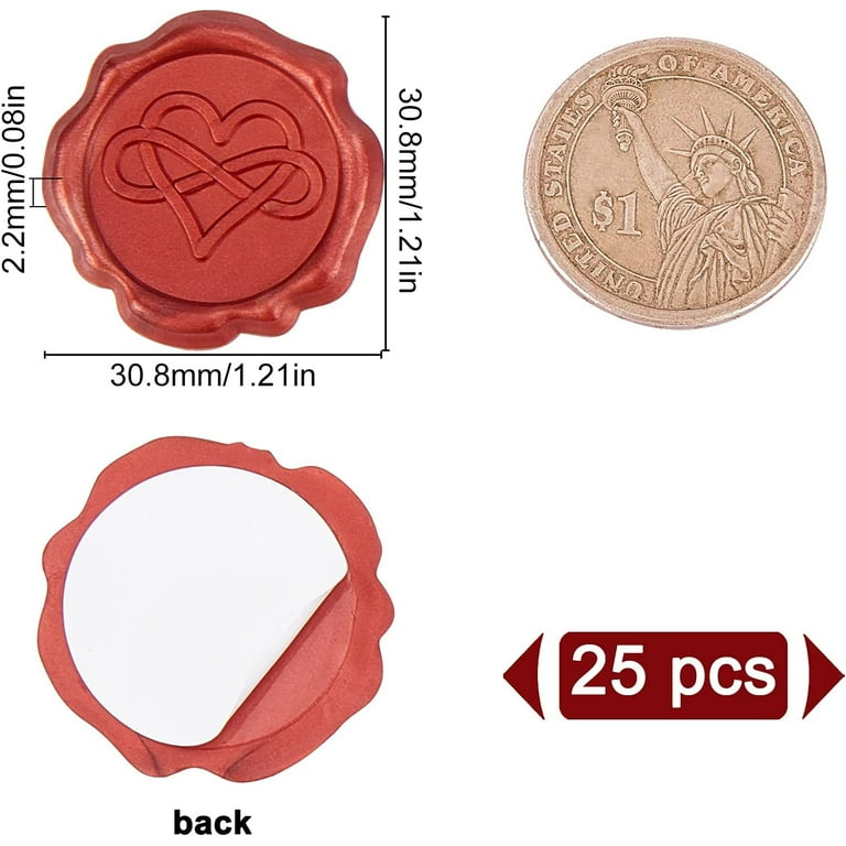 25pc Adhesive Wax Seal Stickers 25pcs Love Self- Adhesive Wax Seals Decorative Stamp Stickers Envelope Stickers Red for Decor Wedding Invitation