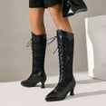 thumbnail image 2 of Mepaouo Women Victorian Knee High Boots Vintage Kitten Heel Pointed Toe Lace up Pull on Long Tall Boot, 2 of 8