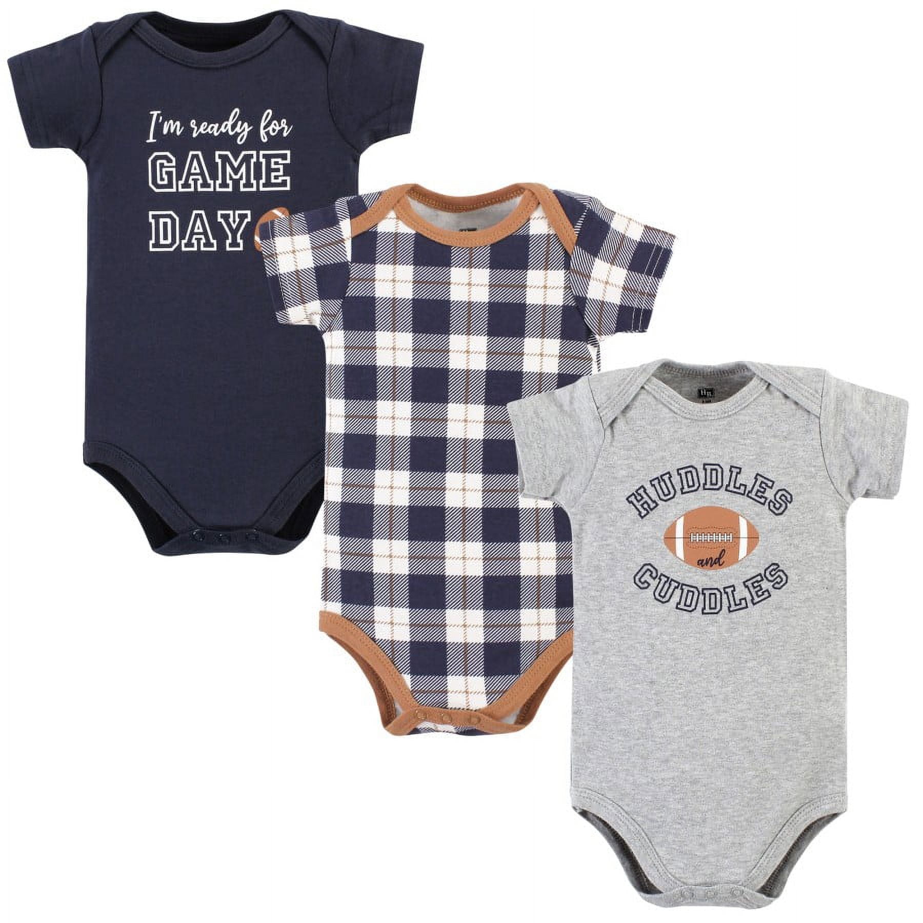 Hudson Baby Infant Boy Cotton Bodysuits, Football Huddles 3-Pack, 18-24 Months