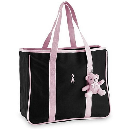 Pink Ribbon Tote With Teddy Bear Keychain