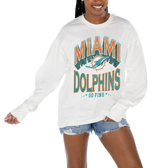 Women's Gameday Couture  White Miami Dolphins Time Out Oversized Long Sleeve T-Shirt