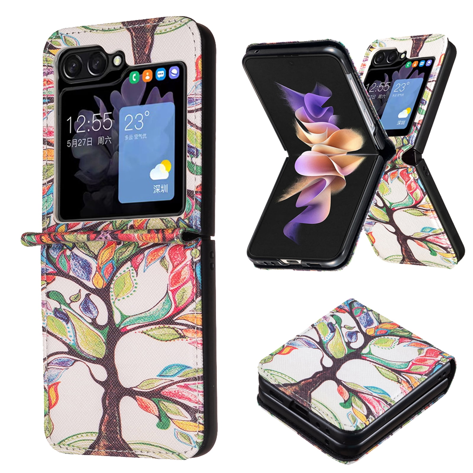 Rhomboid Pattern Case Compatible With Samsung Galaxy Z Flip 5, Pu Leather  Anti-fall Shockproof Protective Cover