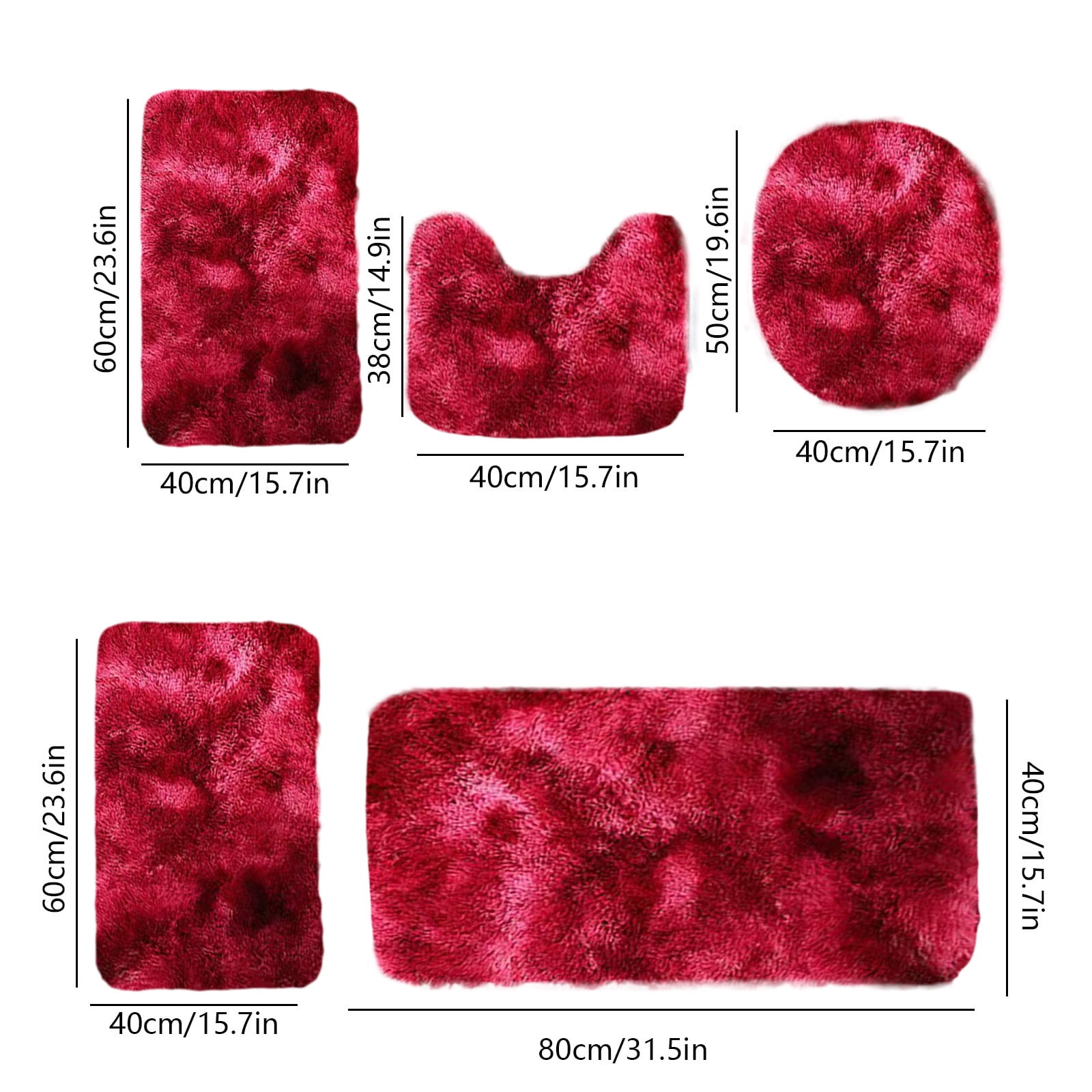 VOTRUDI Bathroom Rugs Clearance,Red No Slip Memory Foam Bathroom Rugs and Mats Washable Set of 5,Shag Bath Rug for Bathroom Floor