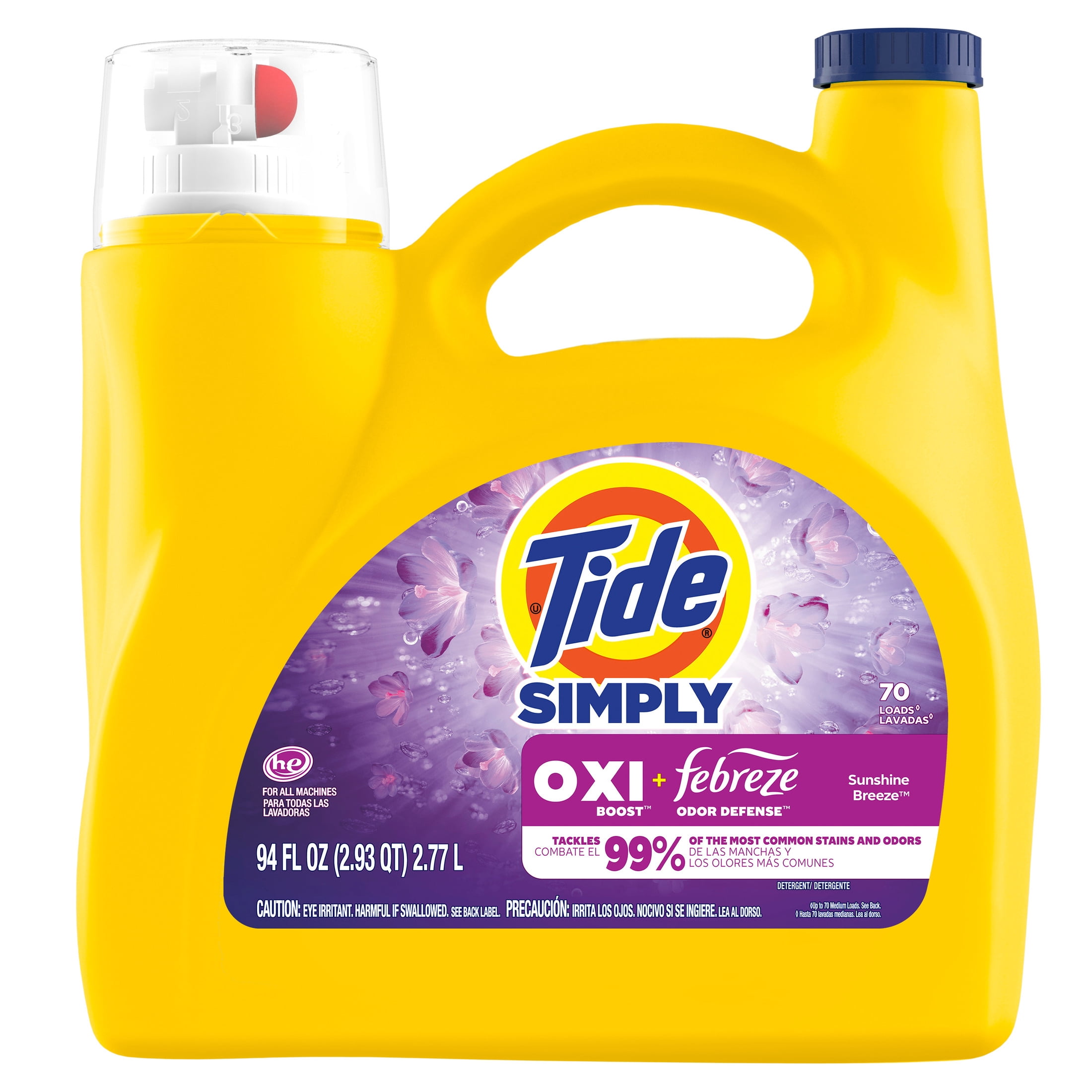 (4 pack) Tide Simply Laundry Detergent Liquid, Oxi Boost + Febreze Odor Defense, Sunny Breeze Scent, 94 fl oz, 70 Loads