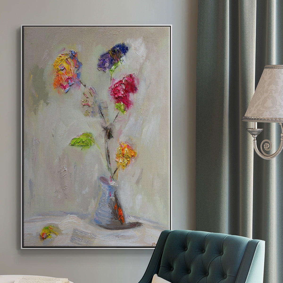 Neoplitan Floral Framed Premium Gallery Wrapped Canvas - Ready to Hang