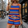 thumbnail image 2 of WULMLEO Women Two Piece Sets Striped Work Out Fashion Casual Floral Two Piece Outfit for Women Lounge Trendy Going Out Drawstring Shorts Spring Vacation Travel Sleeveless Tank Tops Blue XL, 2 of 6