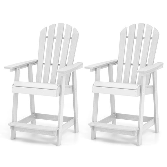 Gymax 2PCS Tall Bar Stool HDPE Chair w/ Armrest Footrest Home Indoor Outdoor Patio White
