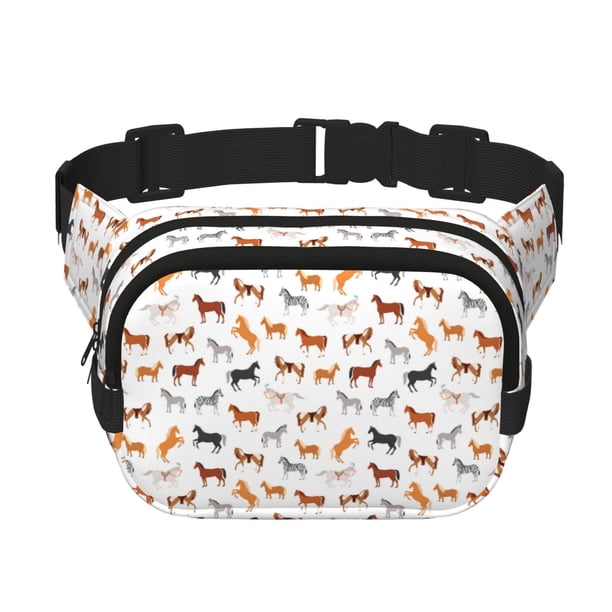 Fotbe Horses Cangurera Cuadrada con Estampado de Doble Capa, Bolsa de Cintura Ajustable Mini para Hombres y Mujeres
