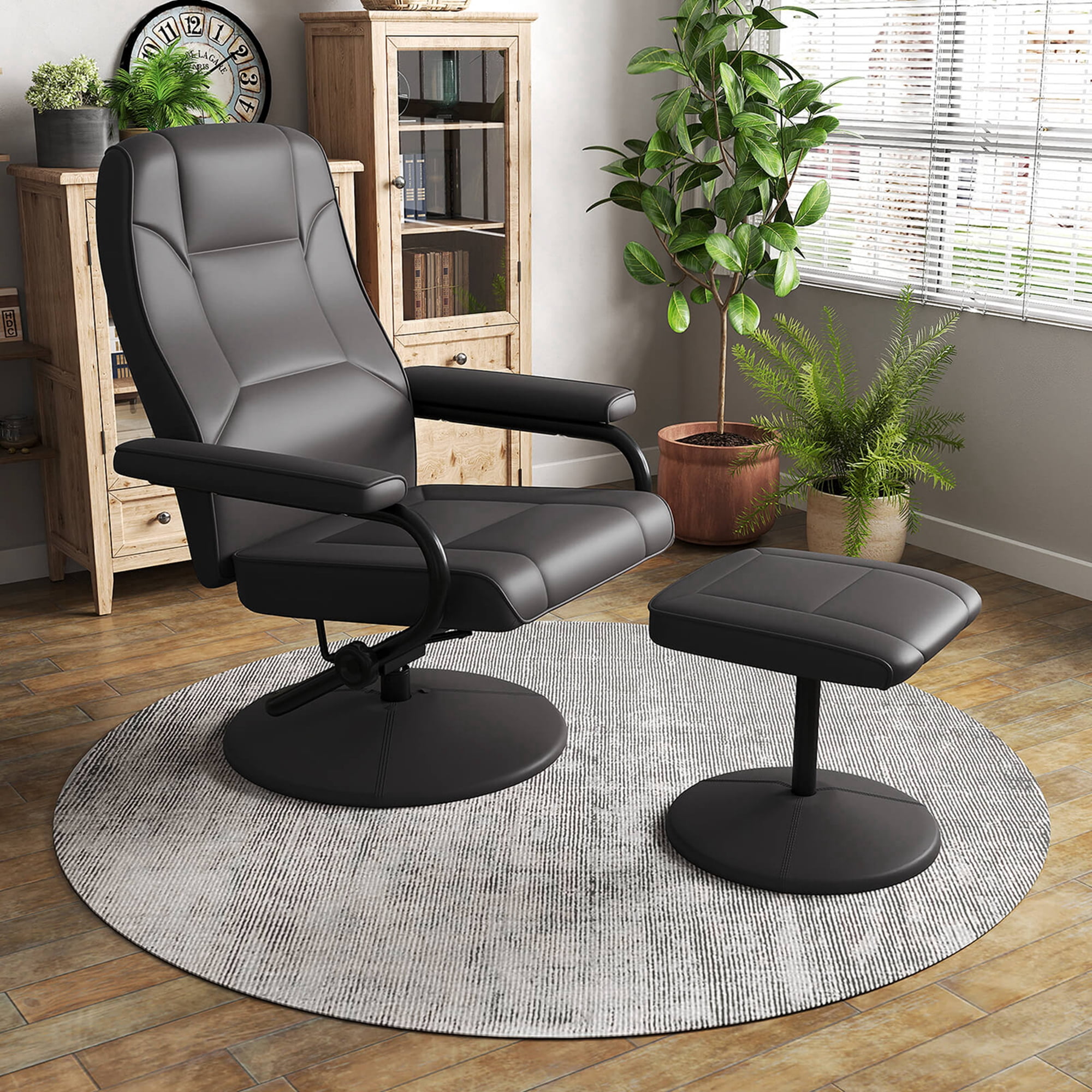 Costway Reclining Chair with Ottoman Lounge Accent Armchair Padded Seat Footrest Black
