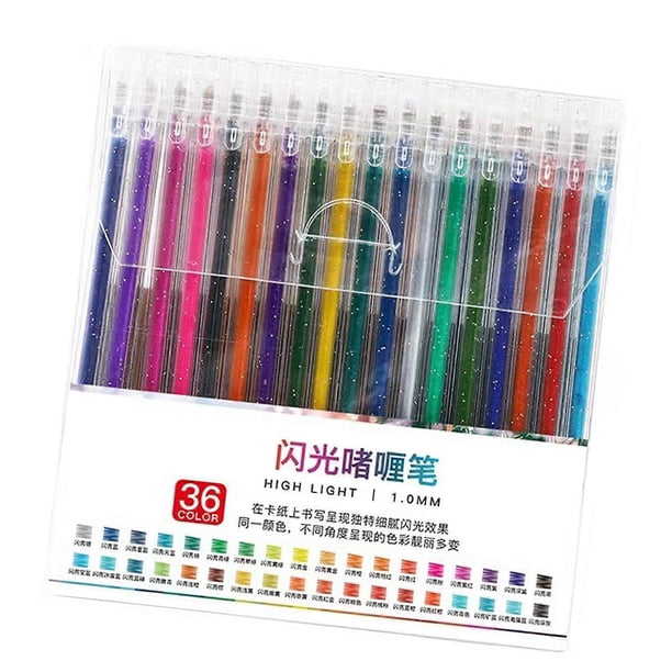 36Pcs Glitter Gel Pen Multicolored Writing Pen for Coloring Drawing Writing Glitter Highlighter Pen for Scrapbooking