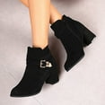 thumbnail image 4 of WRKEKC Womens Boots Ankle Booties Solid Round Toe Side Zipper Belt Buckle Thick Heel Mid Heel Short Boots for Ladies, 4 of 9