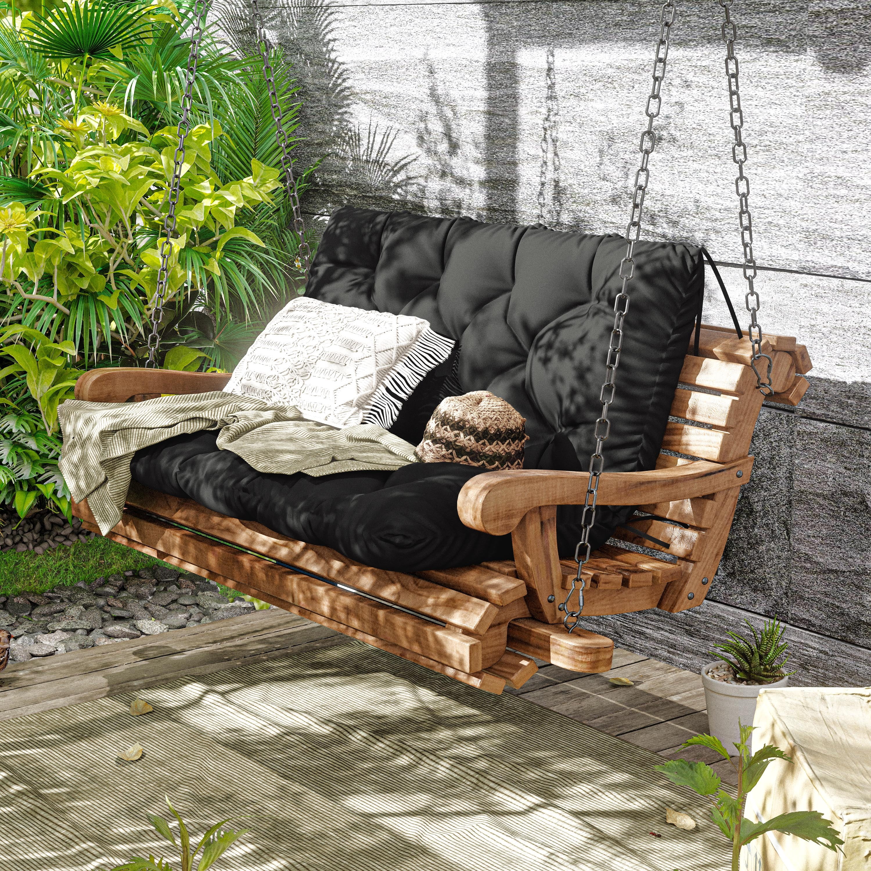 Kimunuk Outdoor Porch Swing Cushion, 40" X 40" X 5" Waterproof Bench Chair Replacement Cushion with 6 Ties for Patio, Black