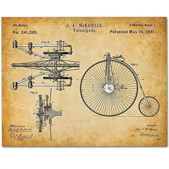 Velocipede Bicycle Art - 11x14 Unframed Patent Print - Great Gift for Bicyclists